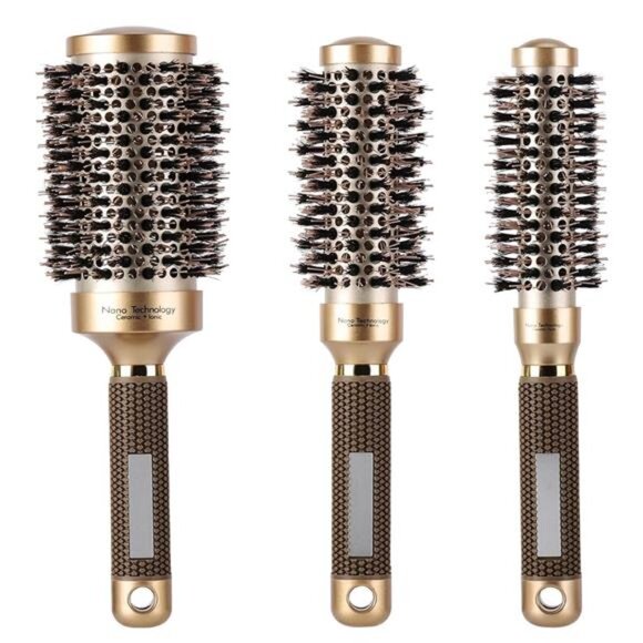 3 Pcs Boar Bristle Round Brush for Blow Drying, Nano Thermal Ceramic
